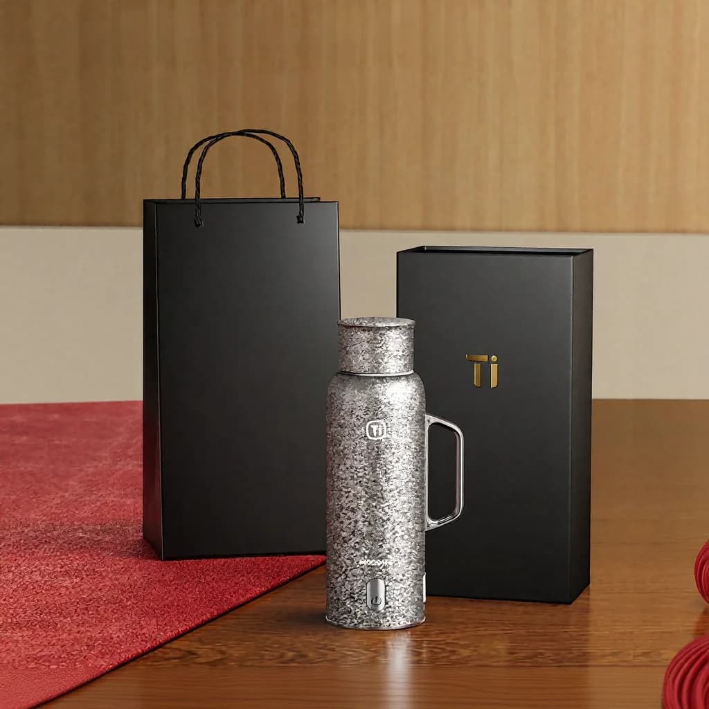 แก้วเก็บความร้อนไทเทเนียมแบบมีหูจับ 680ml กล่องของขวัญ