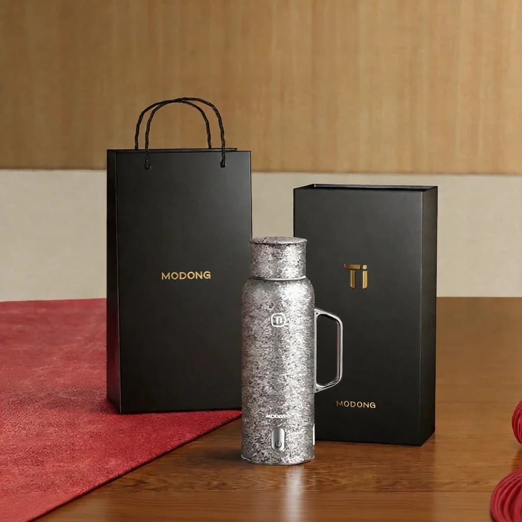 แก้วเก็บความร้อนไทเทเนียมแบบมีหูจับ 680ml กล่องของขวัญ