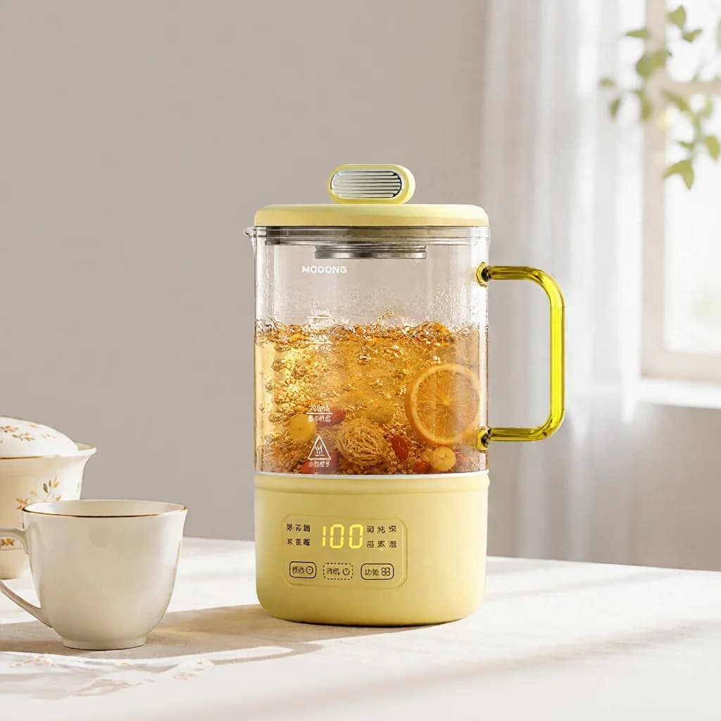 หม้อสุขภาพไฟฟ้าแก้ว 600ml 500W พร้อมอุ่นร้อนและตั้งเวลา