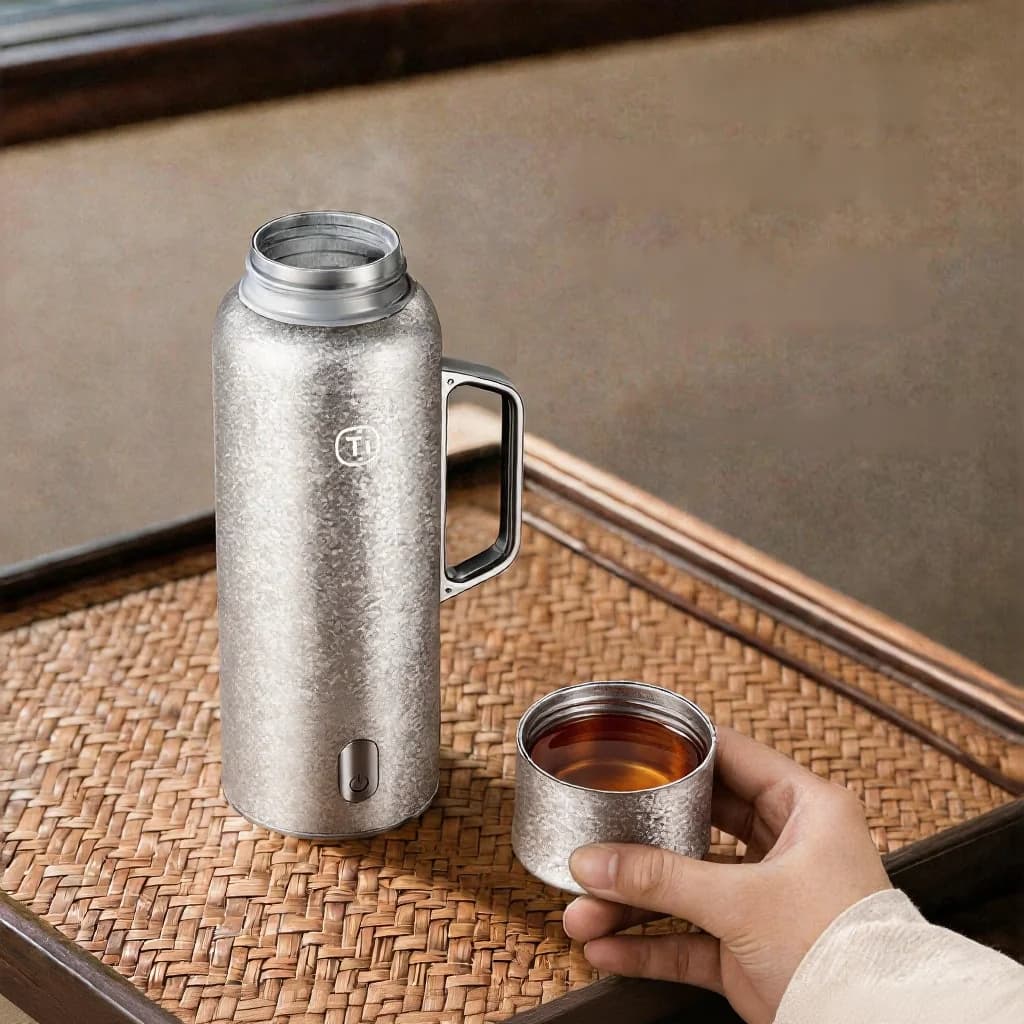 แก้วเก็บความร้อนไทเทเนียมแบบมีหูจับ 680ml กล่องของขวัญ