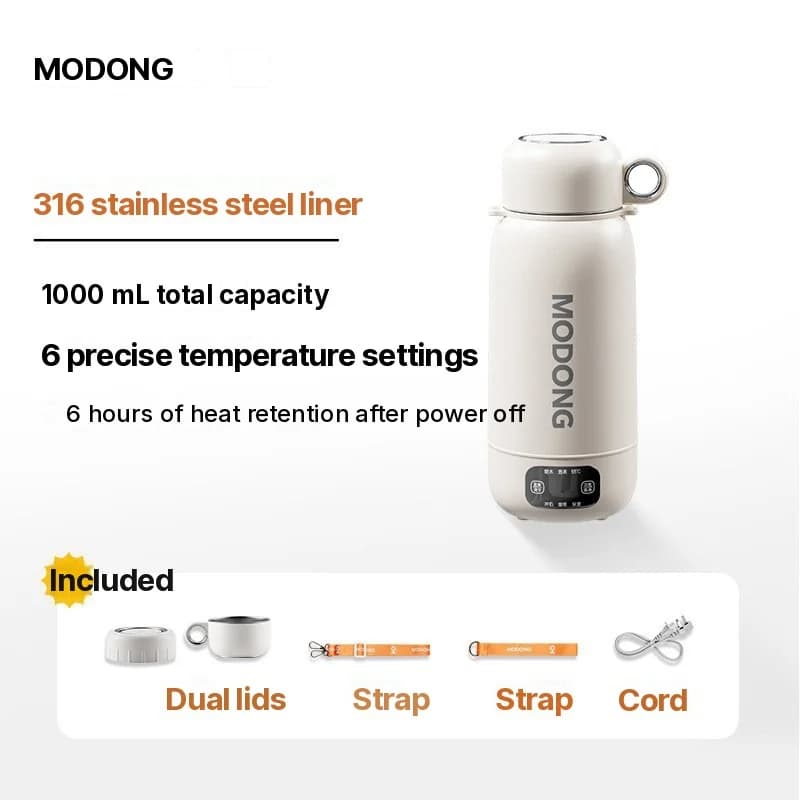 กาต้มน้ำไฟฟ้าแบบพกพาสำหรับเดินทาง รถยนต์ และเสียบปลั๊ก 1L