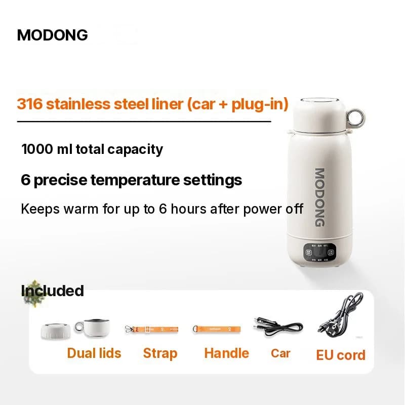 กาต้มน้ำไฟฟ้าแบบพกพาสำหรับเดินทาง รถยนต์ และเสียบปลั๊ก 1L