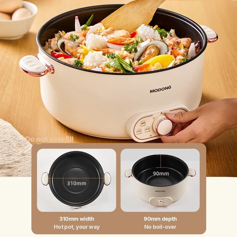 หม้อไฟฟ้ามัลติฟังก์ชั่น 6 ลิตร พร้อมตะกร้านึ่ง เคลือบกันติด