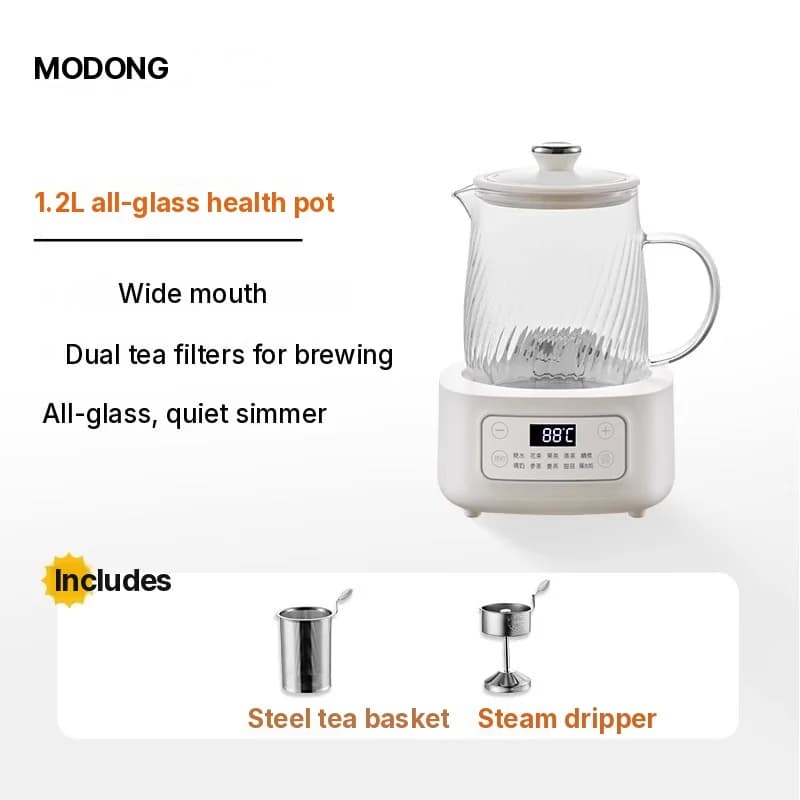 หม้อต้มสมุนไพรไฟฟ้าแบบแก้ว 1-1.5L ระบบสัมผัส สำหรับชงชา