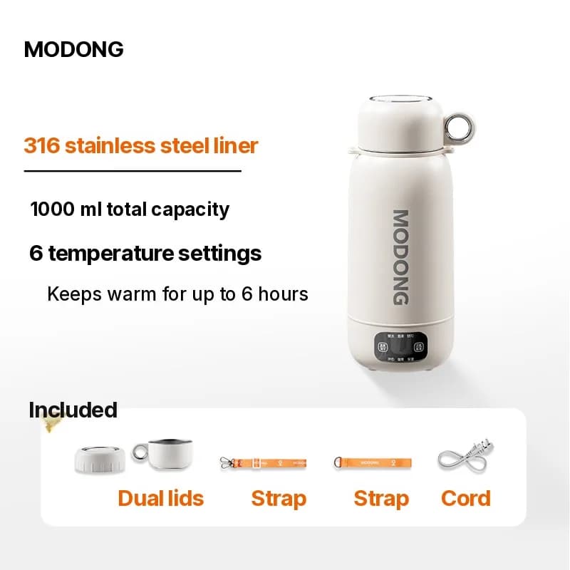 กาต้มน้ำไฟฟ้าแบบพกพาสำหรับเดินทาง รถยนต์ และเสียบปลั๊ก 1L
