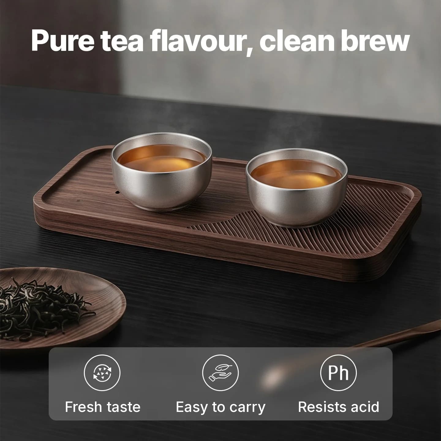 ชุดถ้วยชา Gongfu ไทเทเนียมแท้ 55ml ทำมือ ผิวเรียบ