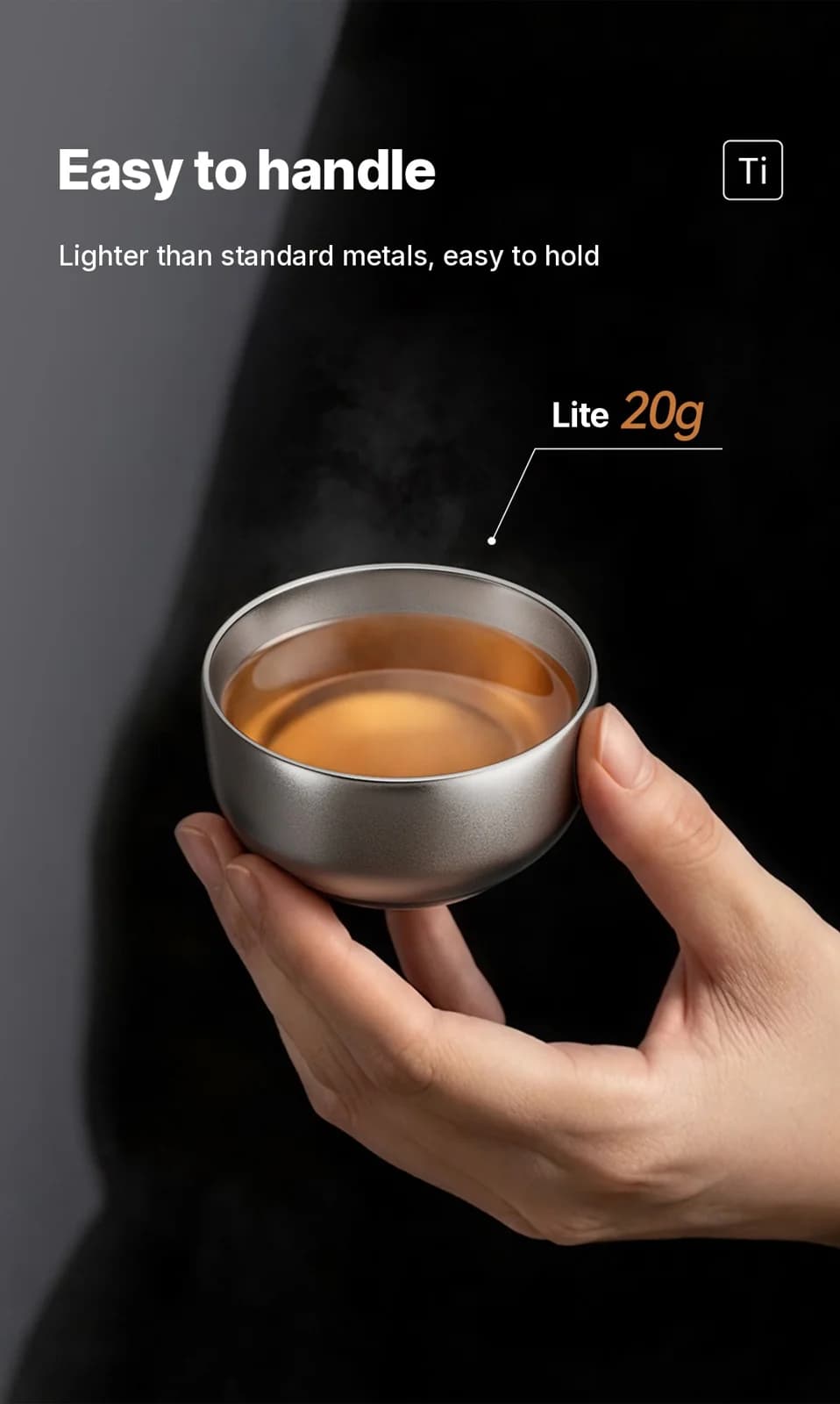 ชุดถ้วยชา Gongfu ไทเทเนียมแท้ 55ml งานแฮนด์เมด ผิวเรียบ