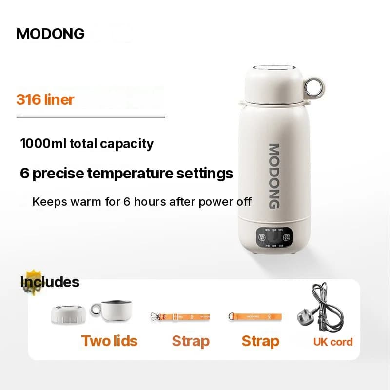กาต้มน้ำไฟฟ้าแบบพกพาสำหรับเดินทาง รถยนต์ และเสียบปลั๊ก 1L