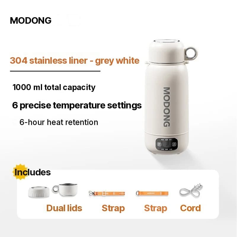 กาต้มน้ำไฟฟ้าแบบพกพาสำหรับเดินทาง รถยนต์ และเสียบปลั๊ก 1L