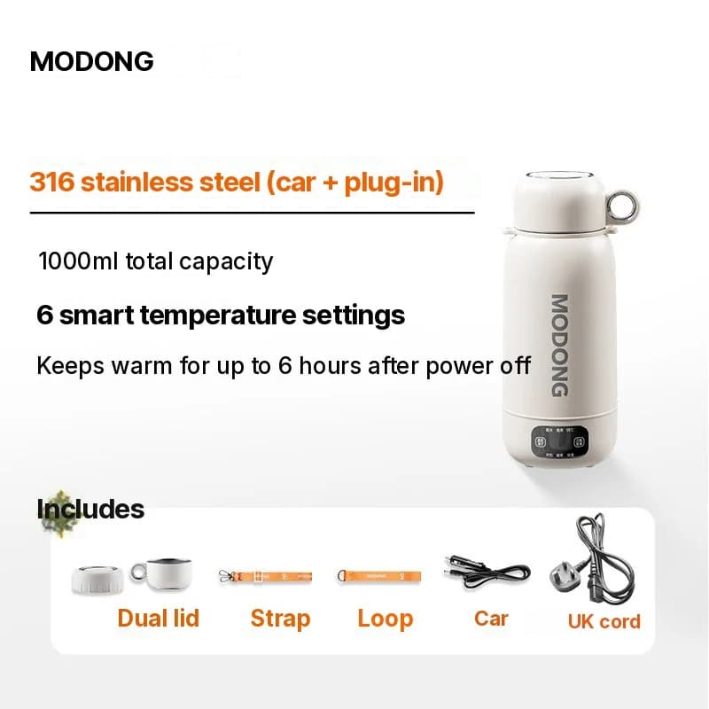 กาต้มน้ำไฟฟ้าแบบพกพาสำหรับเดินทาง รถยนต์ และเสียบปลั๊ก 1L
