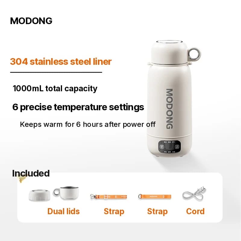กาต้มน้ำไฟฟ้าแบบพกพาสำหรับเดินทาง รถยนต์ และเสียบปลั๊ก 1L
