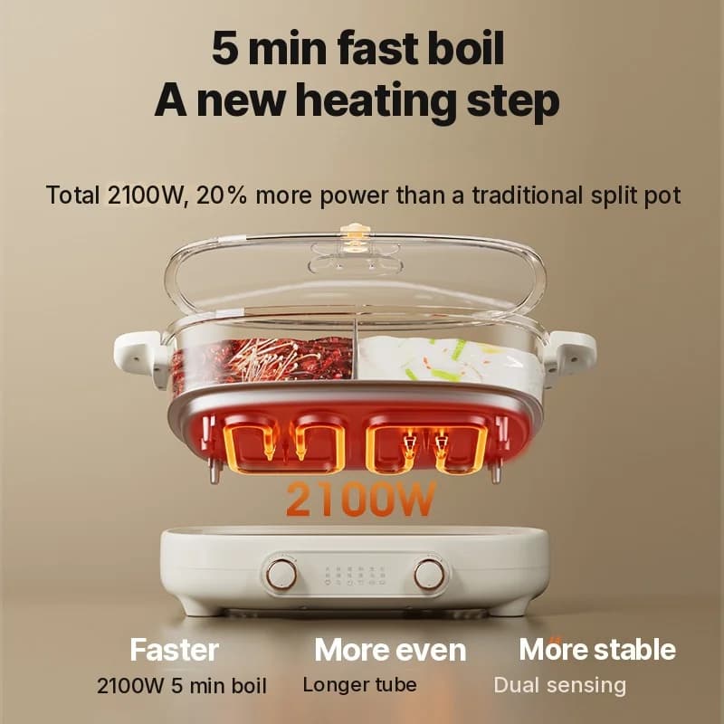 หม้อสุกี้ไฟฟ้า 7L แบบแบ่งช่อง หรือ 4 ช่อง, 220V, หม้อแยก