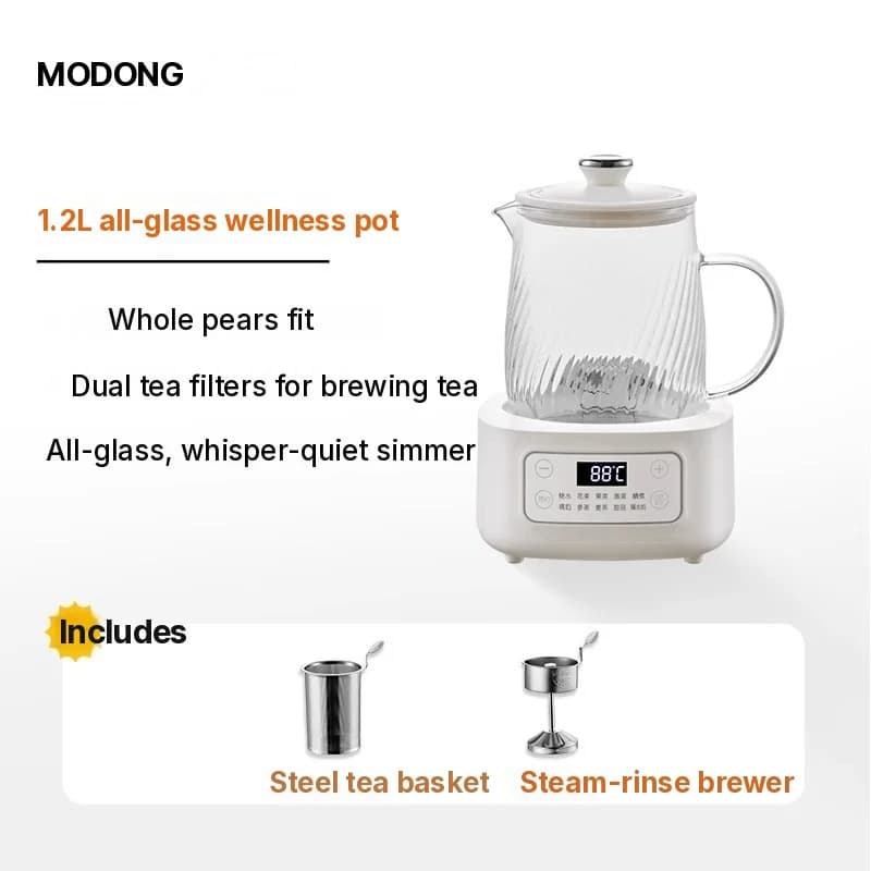 หม้อต้มไฟฟ้าแก้ว 1-1.5L ควบคุมแบบสัมผัส สำหรับชงชา
