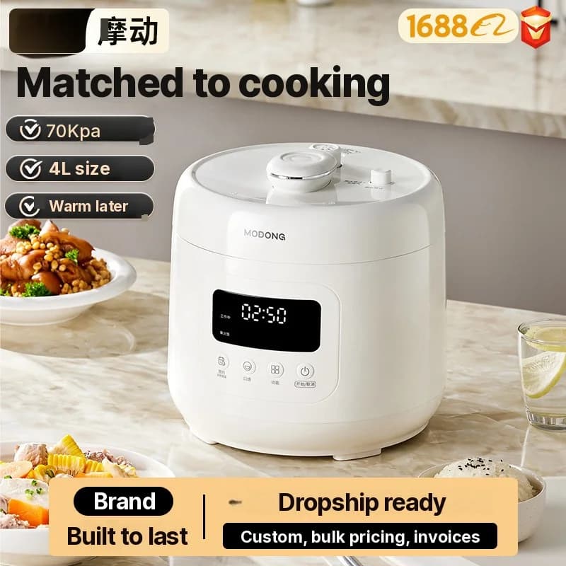 หม้อแรงดันไฟฟ้า 4L พร้อมหม้อในเซรามิก 800W ตั้งเวลา 17-24H