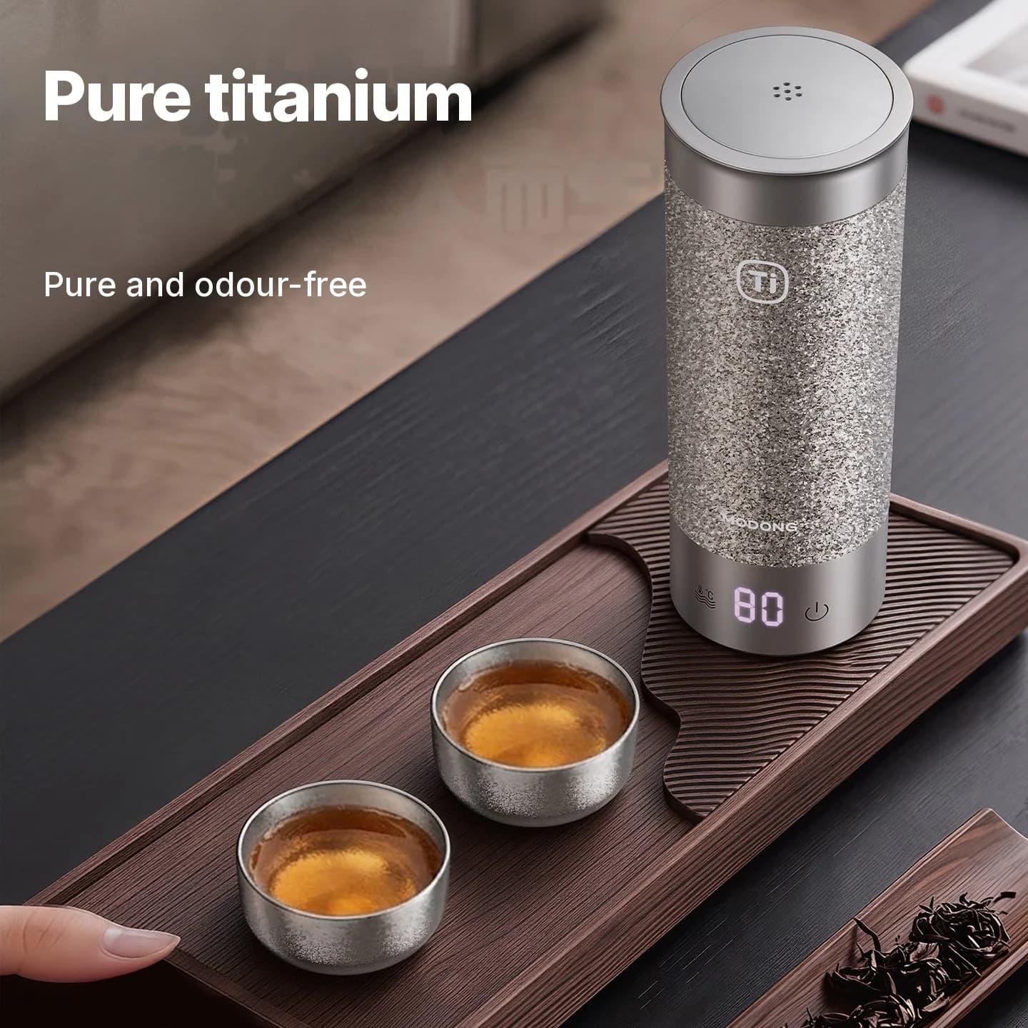 ชุดถ้วยชา Gongfu ไทเทเนียมแท้ 55ml ทำมือ ผิวเรียบ