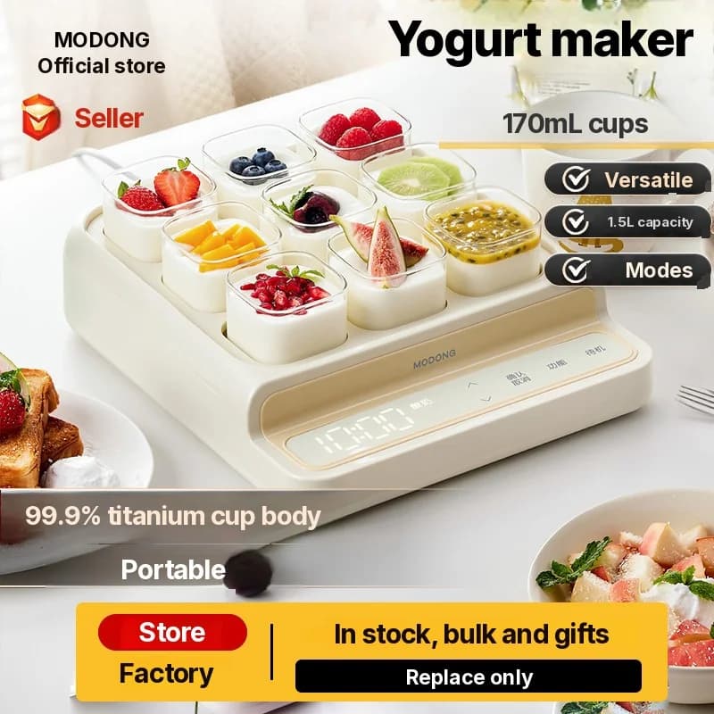 เครื่องทำโยเกิร์ต 9 ถ้วย พร้อมหม้อด้านในแก้วและตั้งเวลา