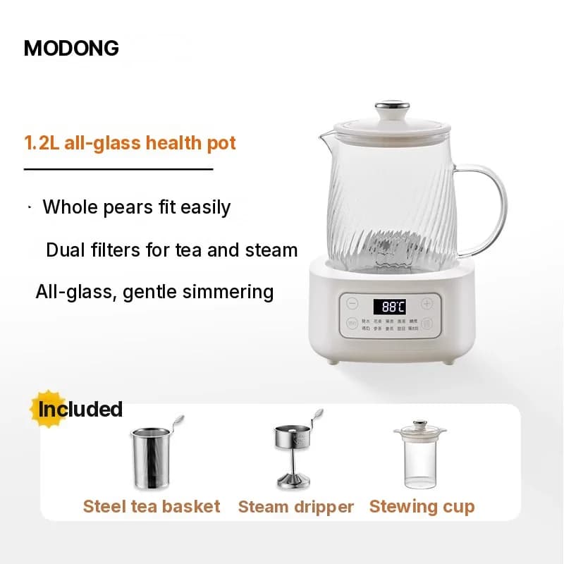 หม้อต้มสมุนไพรไฟฟ้าแบบแก้ว 1-1.5L ระบบสัมผัส สำหรับชงชา